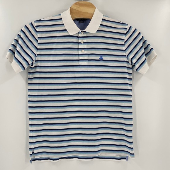 Brooks Brothers Large Slim Fit Blue Striped Short‎ Sleeve  Polo Shirt - Picture 4 of 5